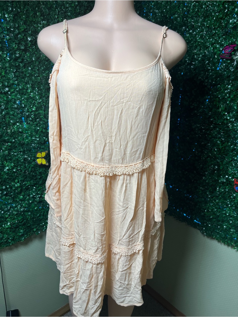 Peach Crochet Trim Spaghetti Strap Dress